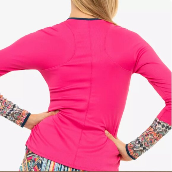 LUCKY IN LOVE Pretty in Ink Collection Ink Print Long Sleeve Tennis Top L 12 - Picture 3 of 16